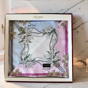 Celine NEW Pink/Blue handkerchief Set of two floral and rope designScarf